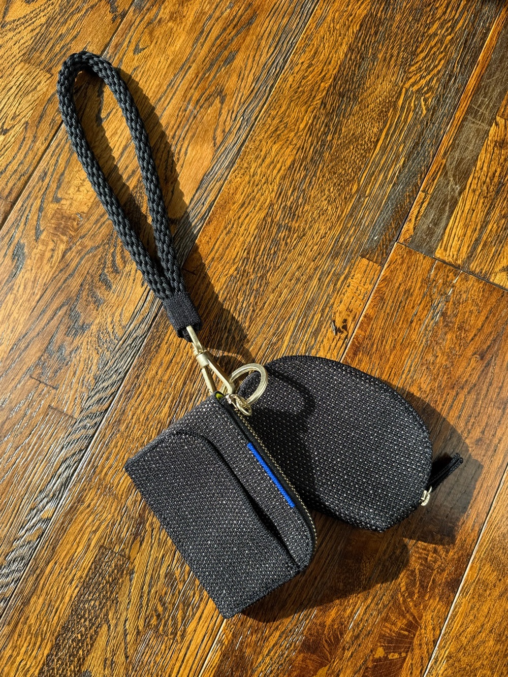 Rothy's black & gray wallet wristlet with gold shimmery detailing
